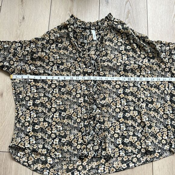 Mango MNG Sheer Floral Print Blouse Black and Cream Women's Top Size 4 - Picture 10 of 11